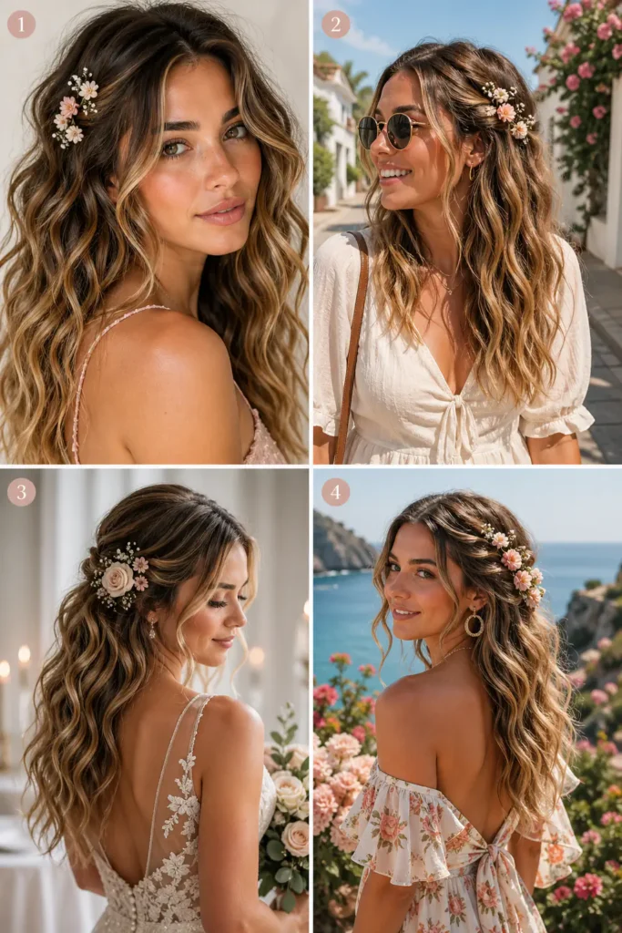 11. Beachy Waves With Floral Clips