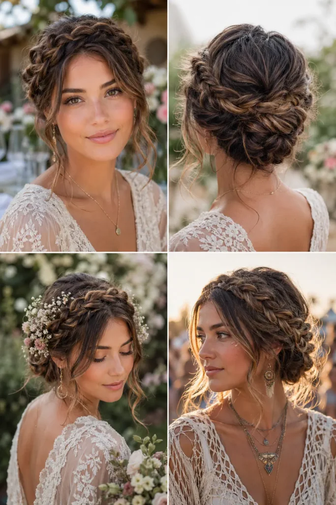 3. Boho Braided Crown Updo