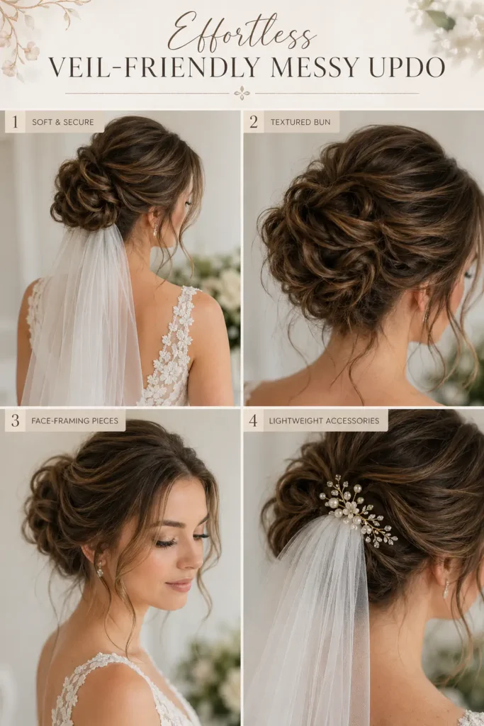 15. Effortless Veil-Friendly Messy Updo