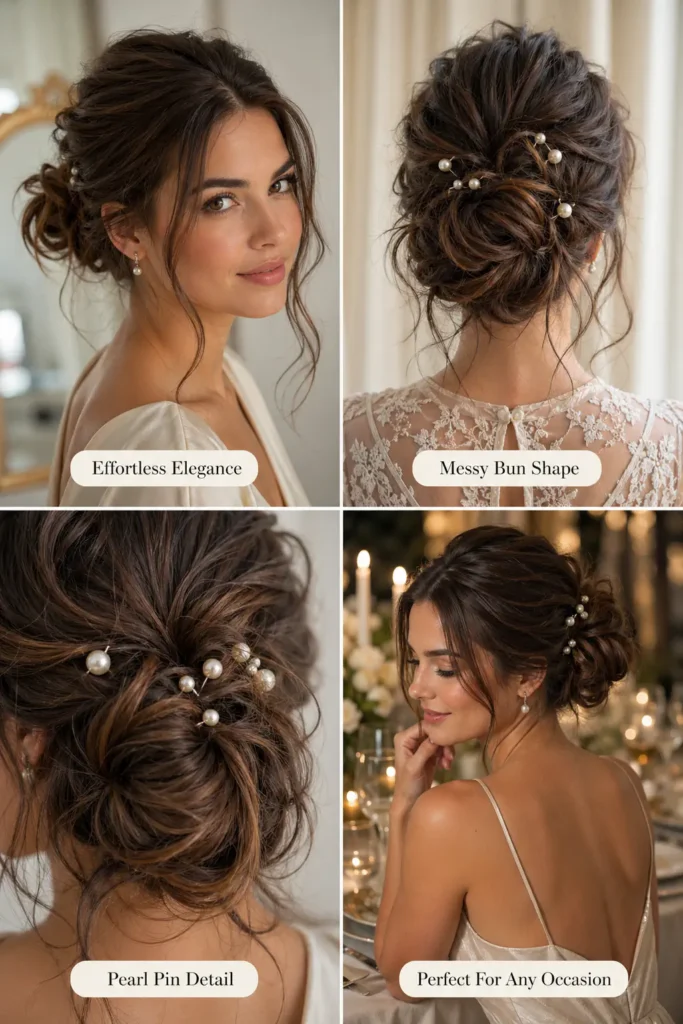 10. Messy Bun With Pearl Pins