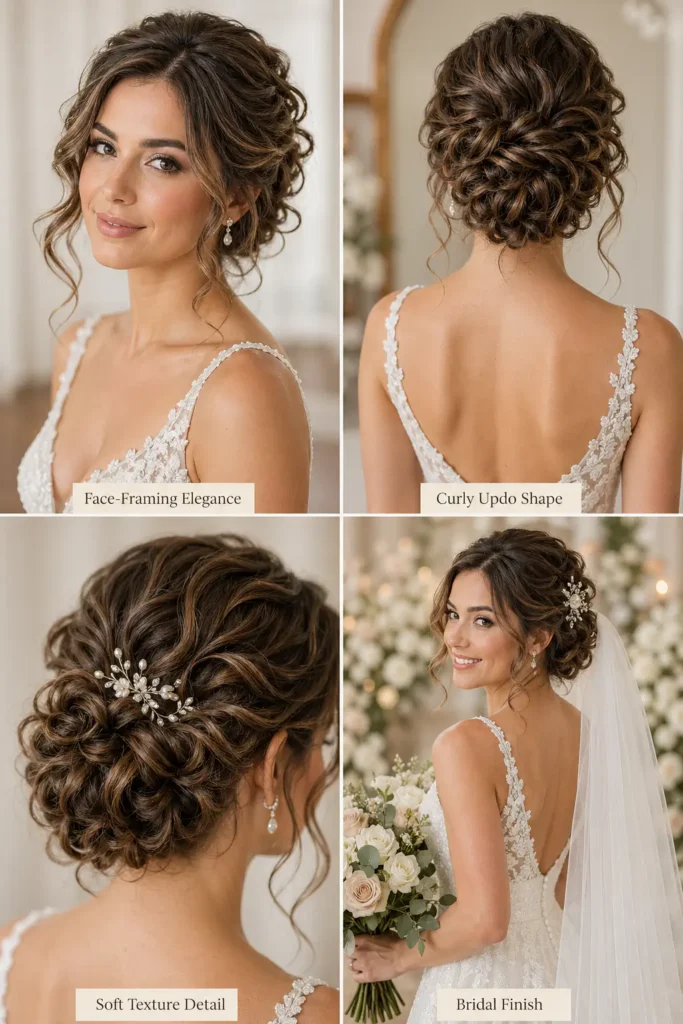 12. Soft Curly Updo for Brides