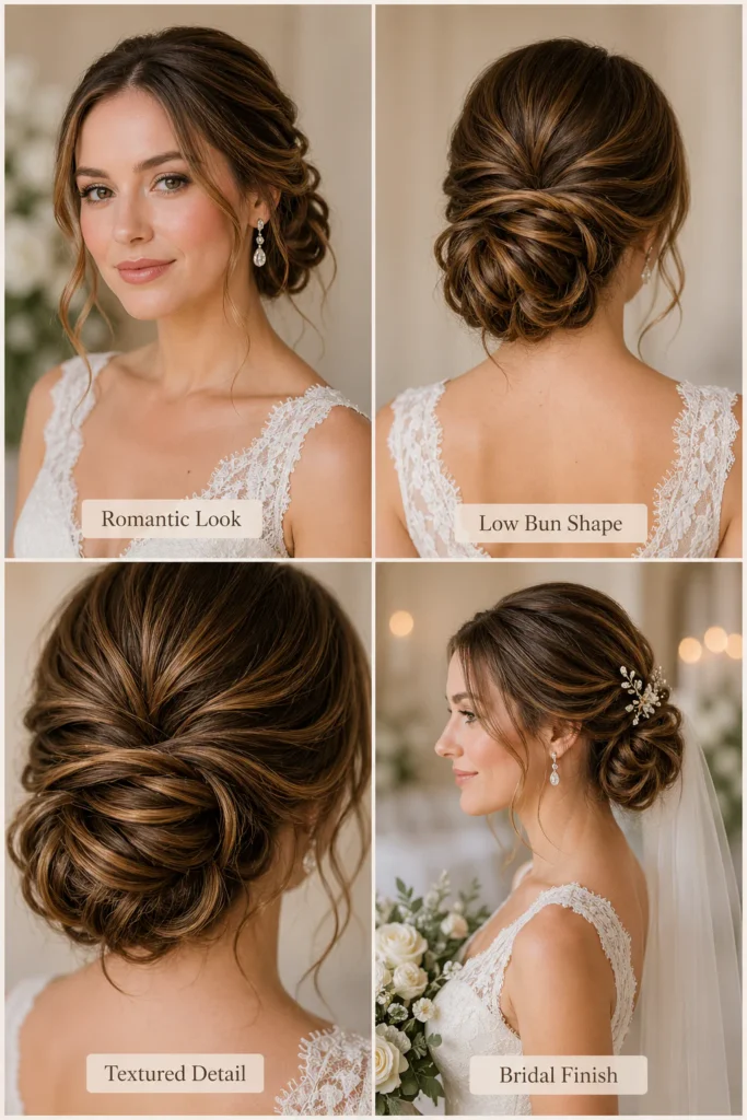 1. Textured Low Bridal Bun