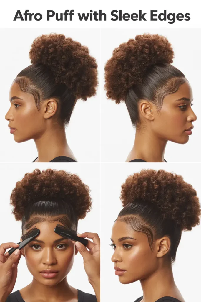 7. Afro Puff With Sleek Edges