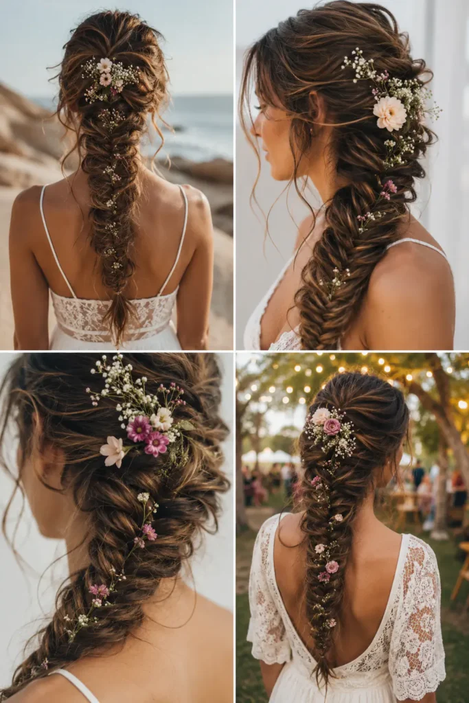 11. Boho Fishtail Braid with Floral Accents