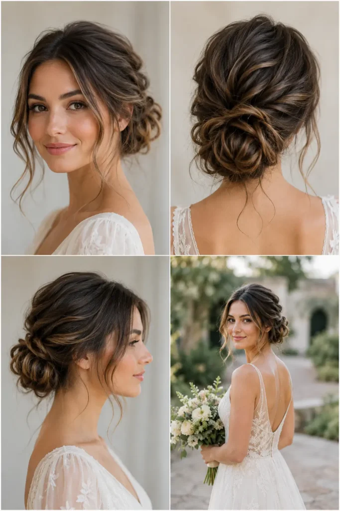 9. Boho Textured Bun with Soft Tendrils