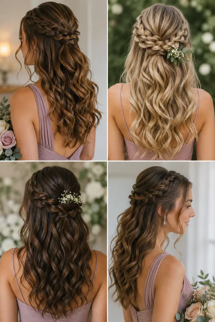 14. Braided Half-Up Waves for Bridesmaids