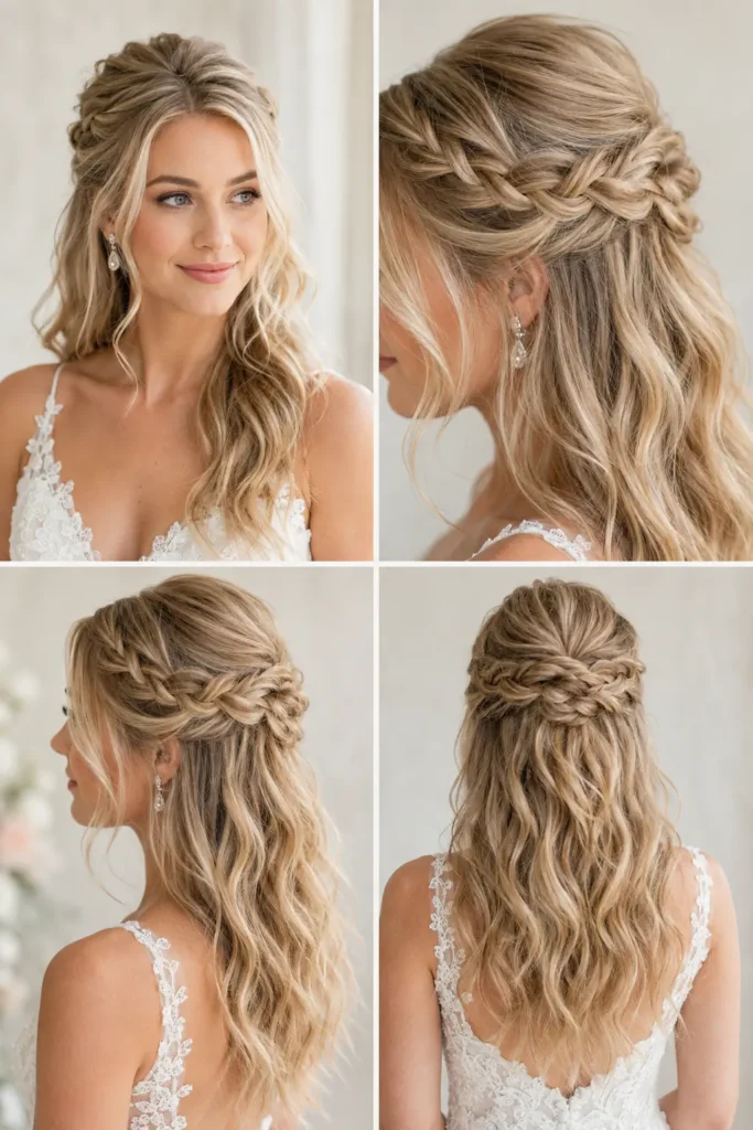 11. Braided Half-Up Wedding Hairstyle for Fine Hair