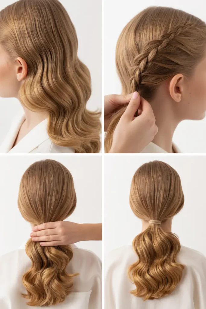 9. Braided Ponytail with Polished Waves
