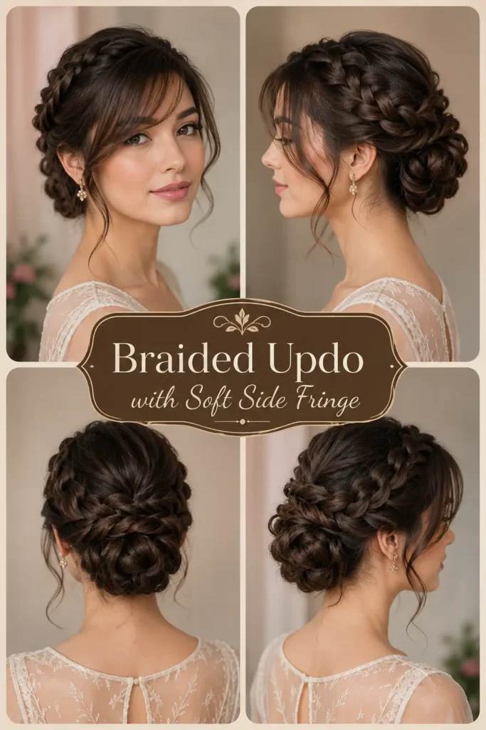 17. Braided Updo with Soft Side Fringe