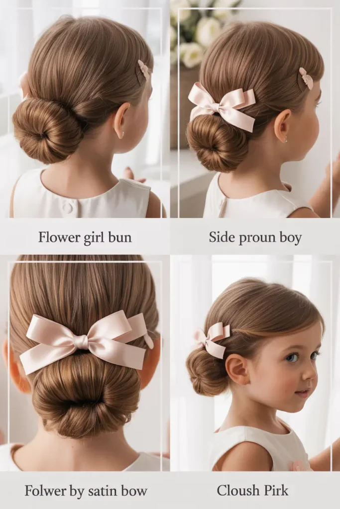7. Classic Flower Girl Bun With Satin Bow