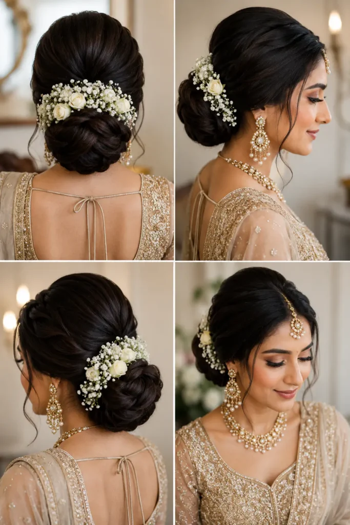 1. Classic Low Bridal Bun for Long Thick Hair