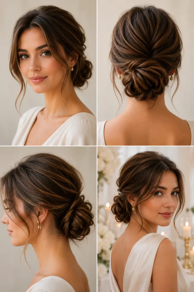10. Classic Low Bun with Modern Piecey Texture