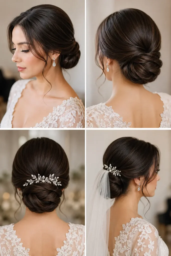 1. Classic Low Chignon for Formal Wedding Elegance