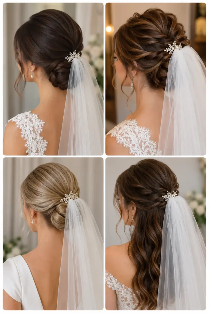 8. Classy Wedding Hairstyles with Veil-Friendly Finish