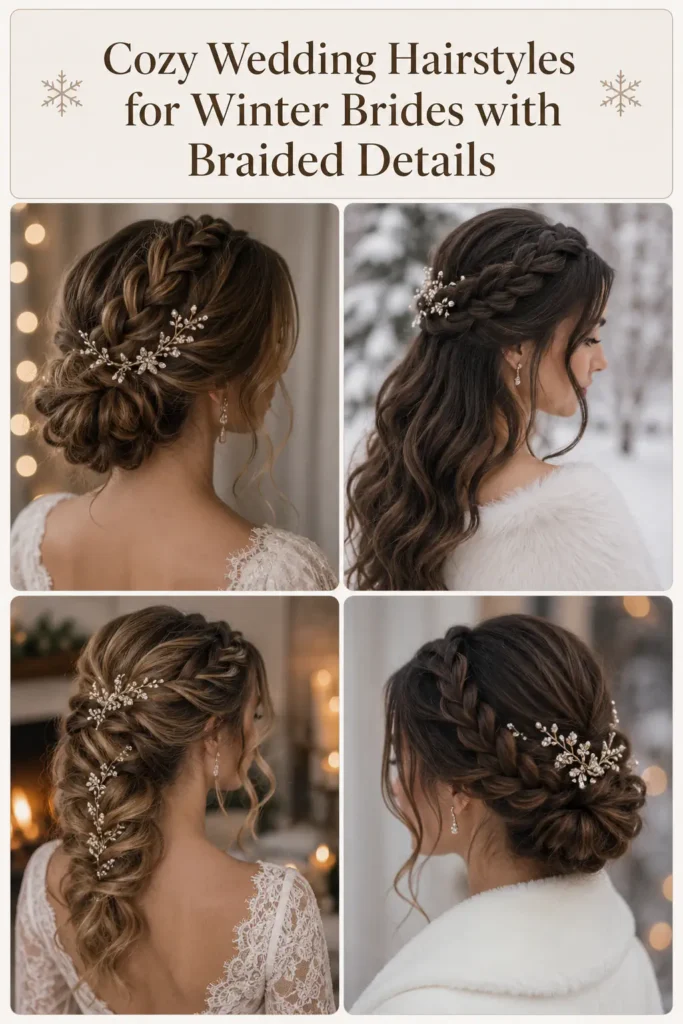 17. Cozy Wedding Hairstyles for Winter Brides with Braided Details