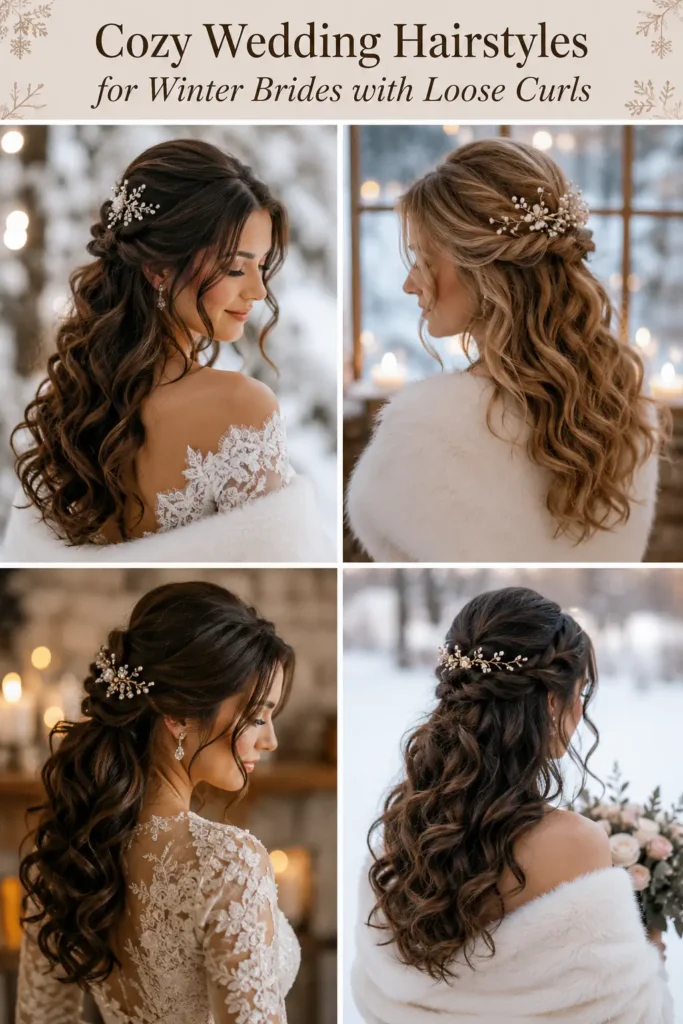 6. Cozy Wedding Hairstyles for Winter Brides with Loose Curls