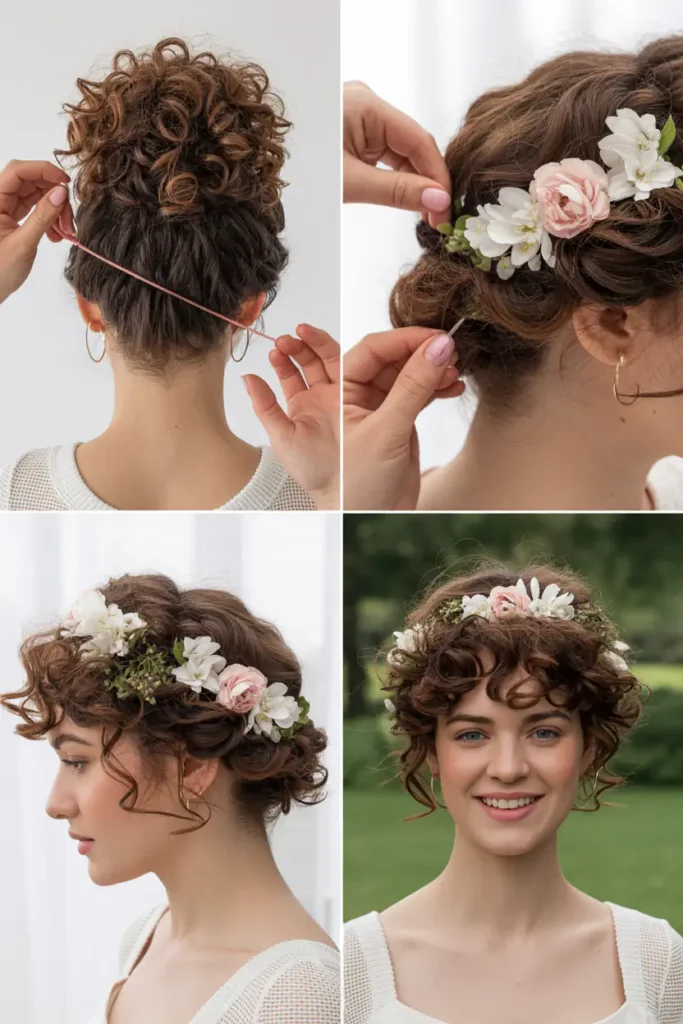 5. Curly Puff With Floral Accents
