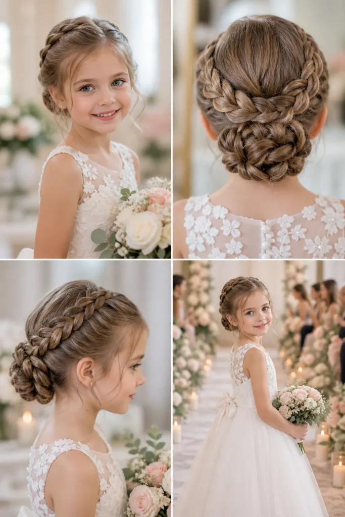 19. Elegant Braided Bun for a Picture-Perfect Flower Girl Look