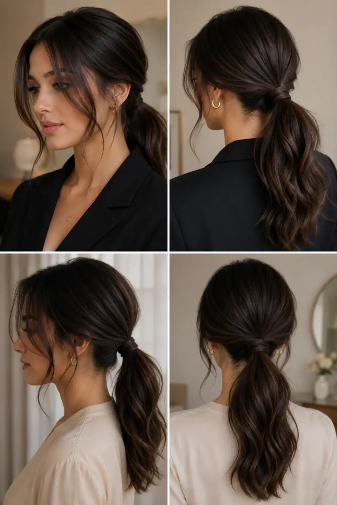 8. Elegant Low Ponytail with Face-Framing Pieces