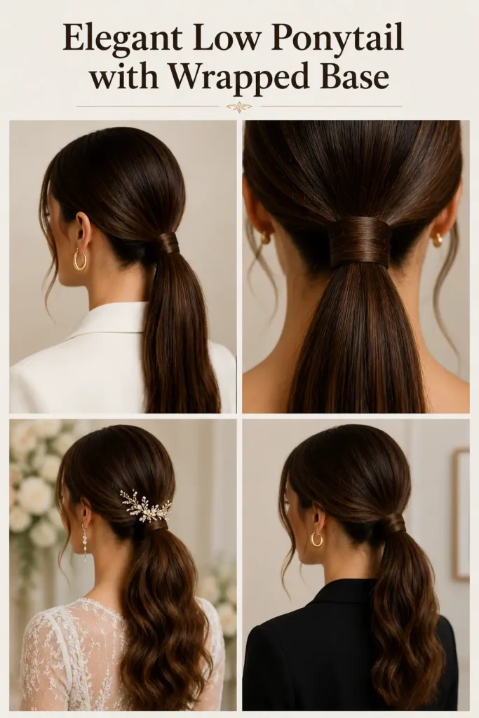 14. Elegant Low Ponytail with Wrapped Base