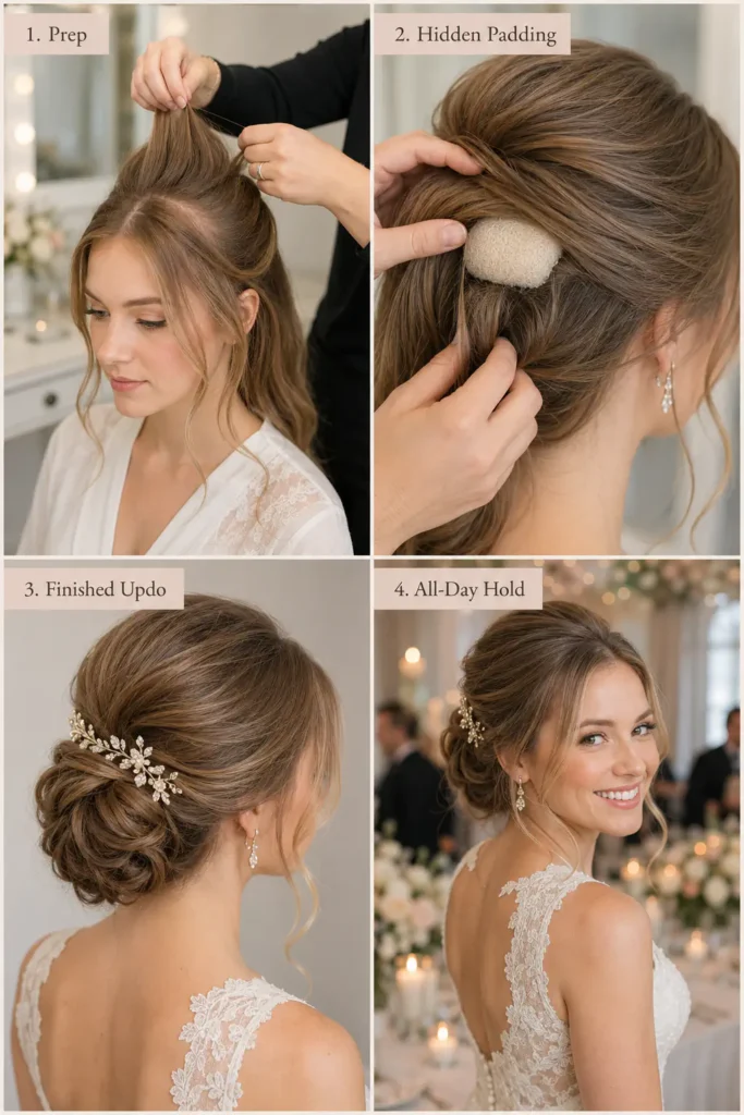 8. Fine Hair Wedding Updo with Hidden Padding