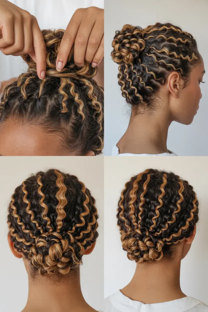 15. Finger Coil Bun With Subtle Highlights