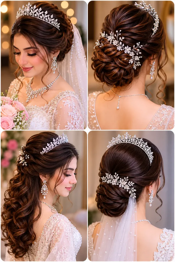 13. Formal Wedding Hairstyles with a Tiara Accent