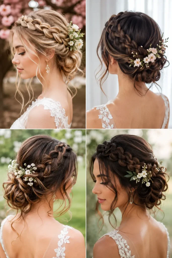 5. Fresh Wedding Hairstyles for Spring Weddings with Braided Crowns