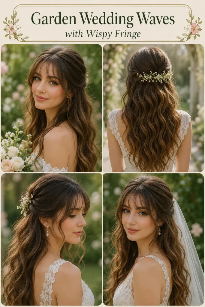 20. Garden Wedding Waves with Wispy Fringe