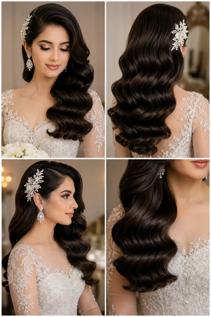 6. Glossy Side-Swept Bridal Waves