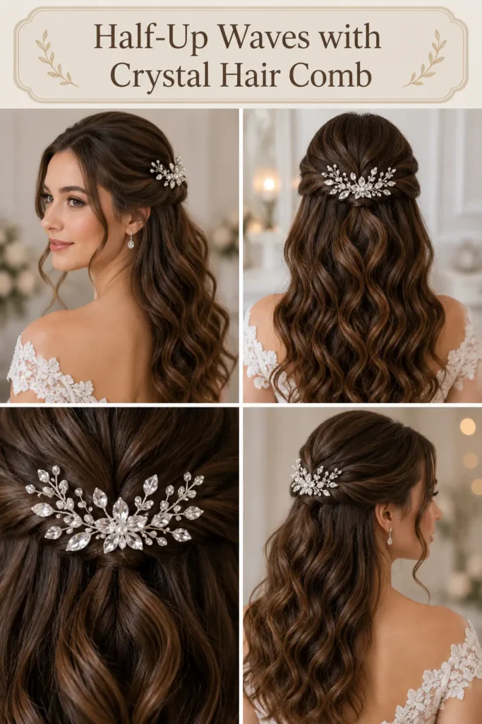 13. Half-Up Waves with Crystal Hair Comb