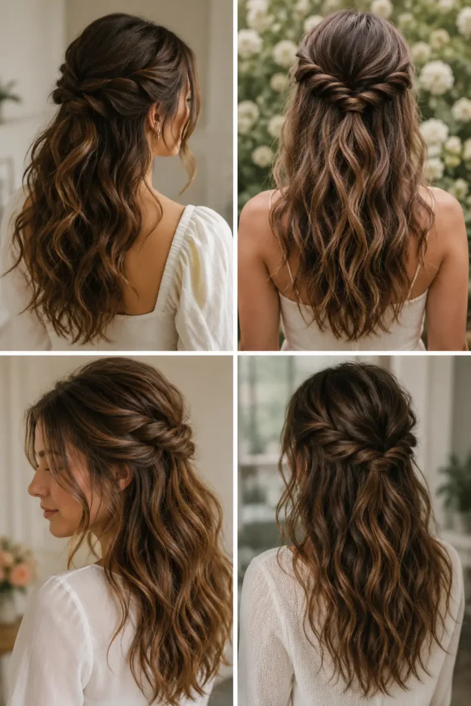 8. Heatless Half-Up Twist with Loose Texture