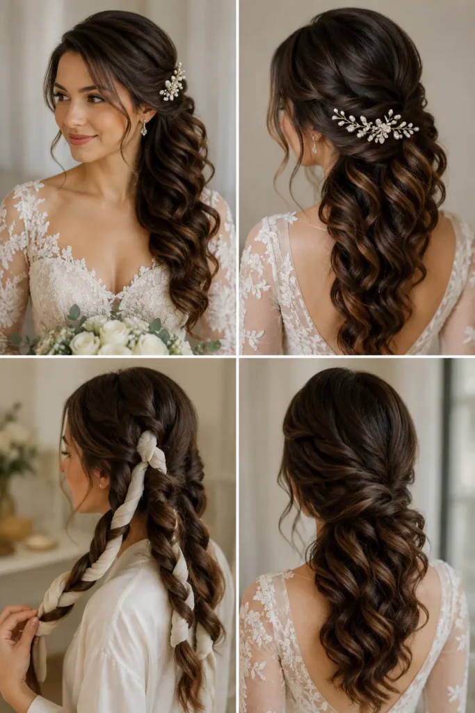 21. Heatless Side-Swept Wedding Hair