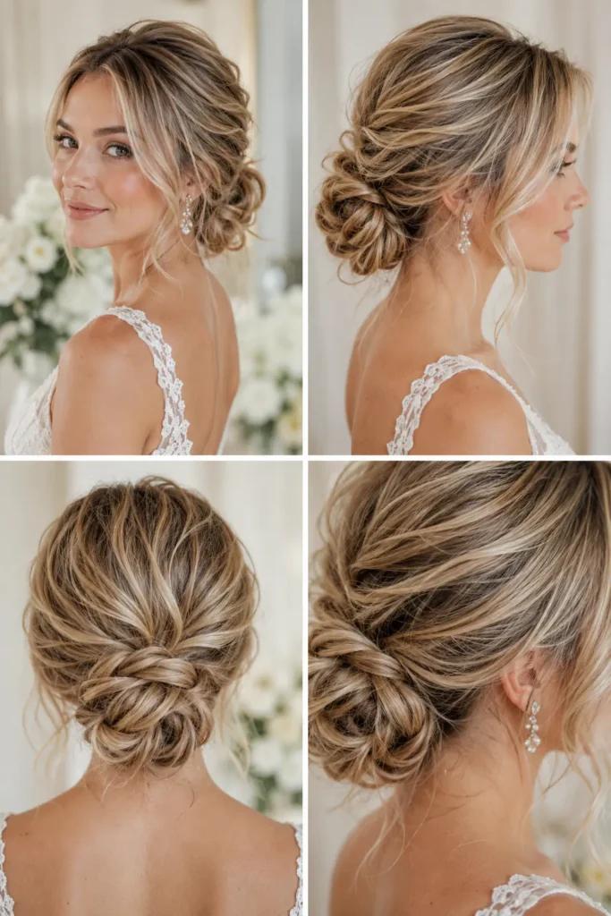 16. Knotted Low Bun with Airy Bridal Texture