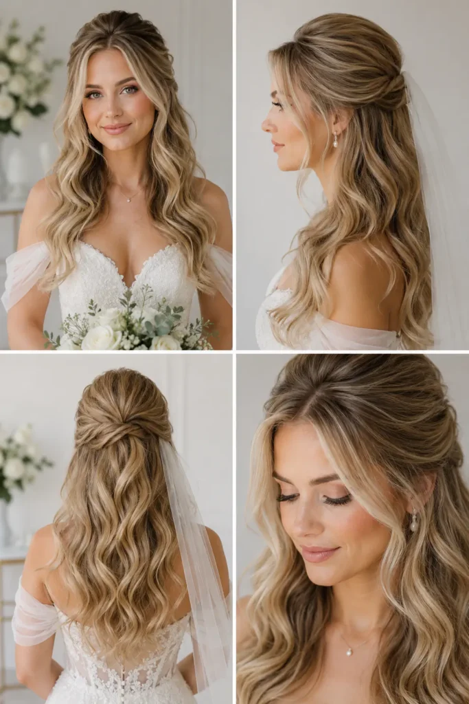 20. Lightweight Wedding Waves with Crown Volume