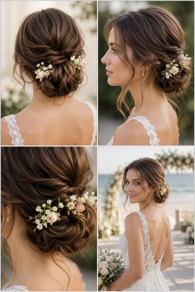 14. Loose Nape Bun with Floral Details