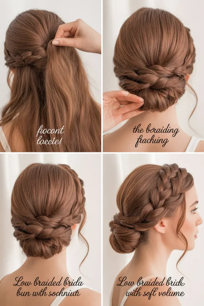4. Low Braided Bridal Bun with Soft Volume