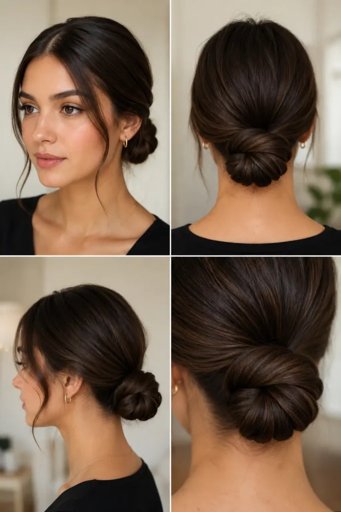 19. Low Knot Bun with Middle Part