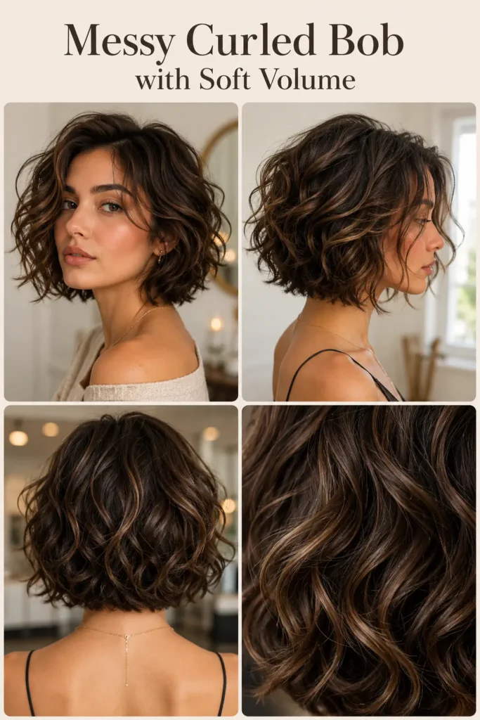 7. Messy Curled Bob with Soft Volume