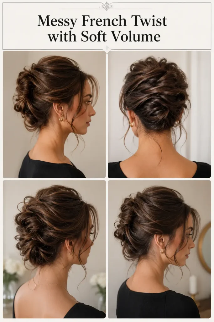 8. Messy French Twist with Soft Volume