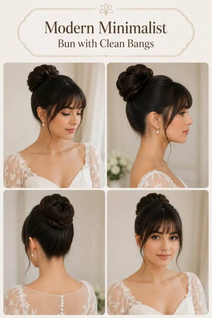 18. Modern Minimalist Bun with Clean Bangs
