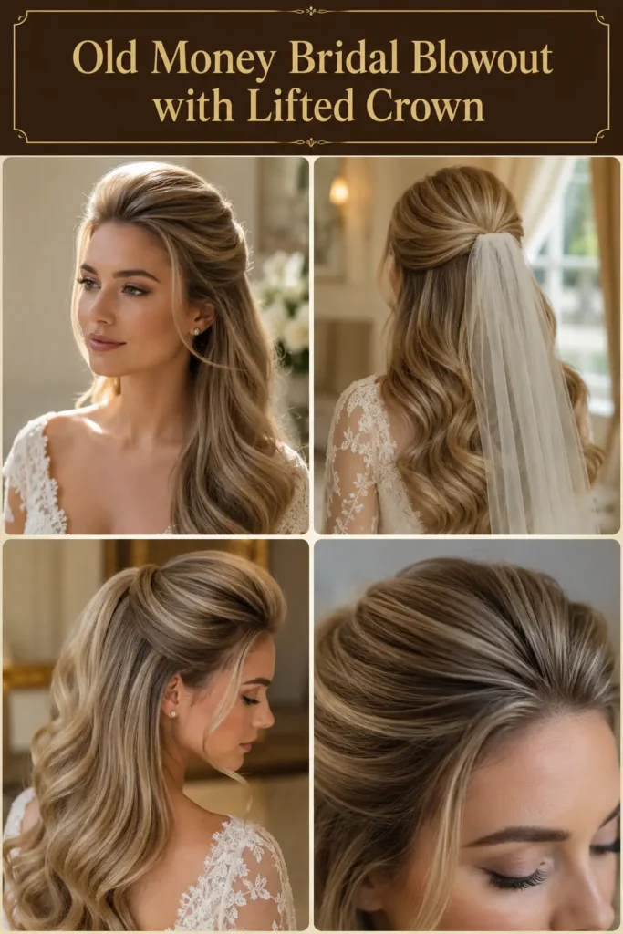 11. Old Money Bridal Blowout with Lifted Crown