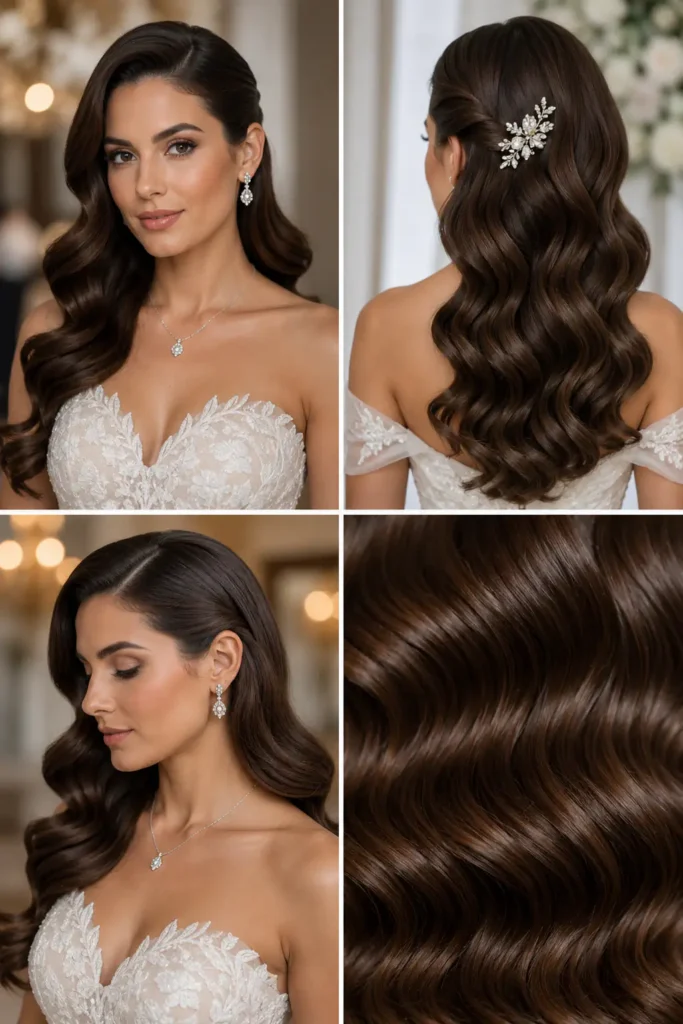 3. Polished Hollywood Waves for Formal Weddings