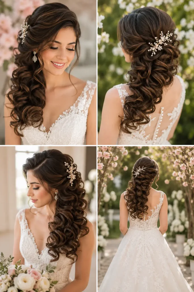 12. Polished Side-Swept Curls for Spring Brides