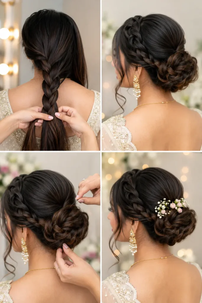 25. Quick Braided Bun for Last-Minute Wedding Styling