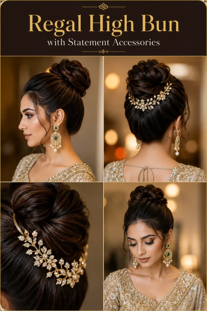 14. Regal High Bun with Statement Accessories