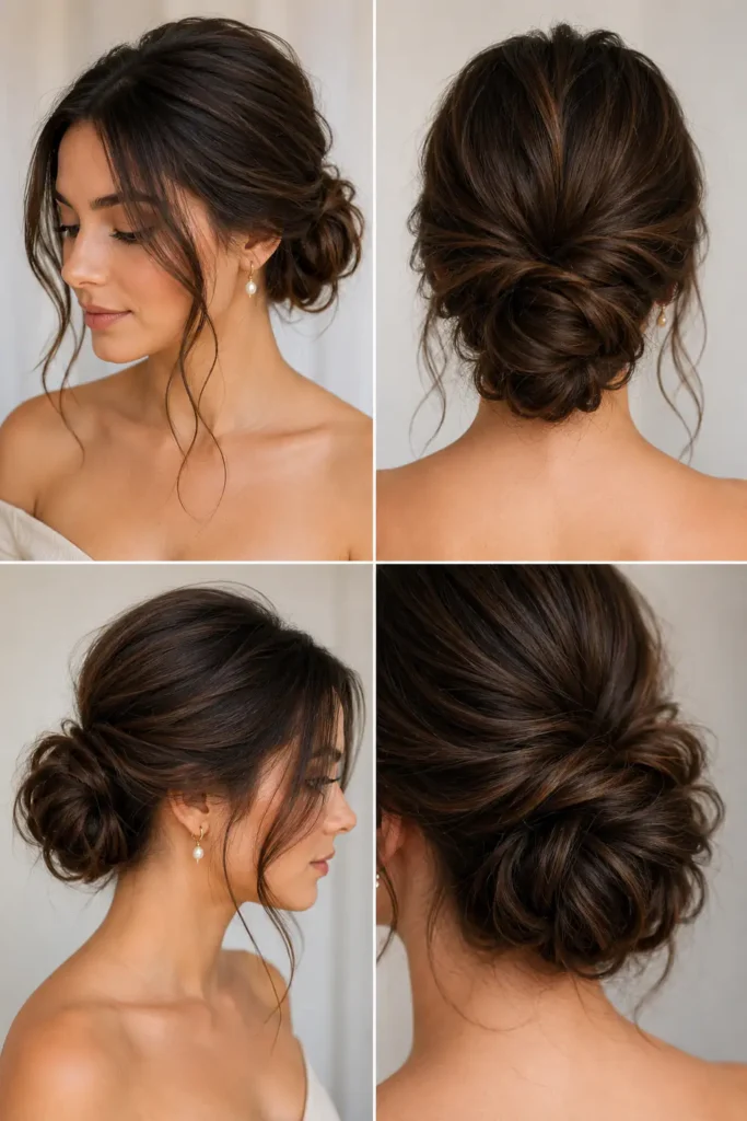 5. Romantic Low Bun with Face-Framing Pieces