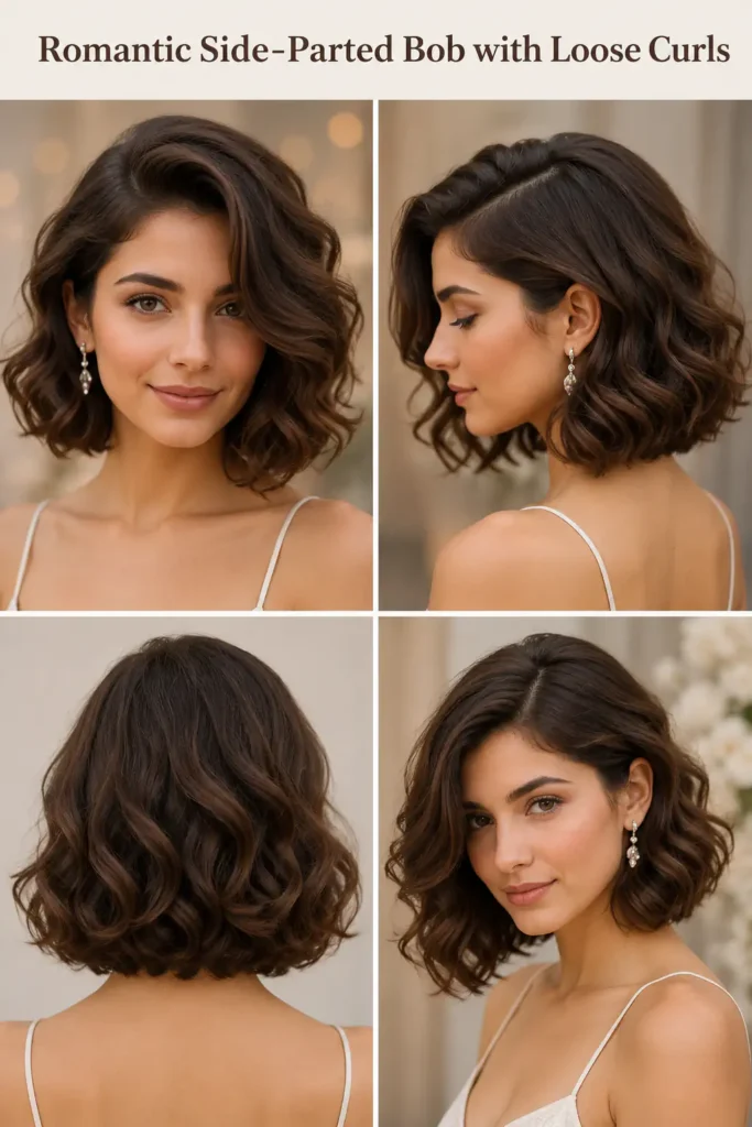 2. Romantic Side-Parted Bob with Loose Curls