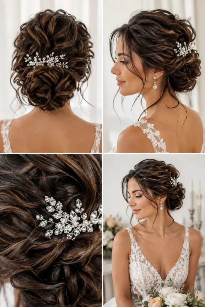 19. Romantic Textured Updo with Crystal Comb