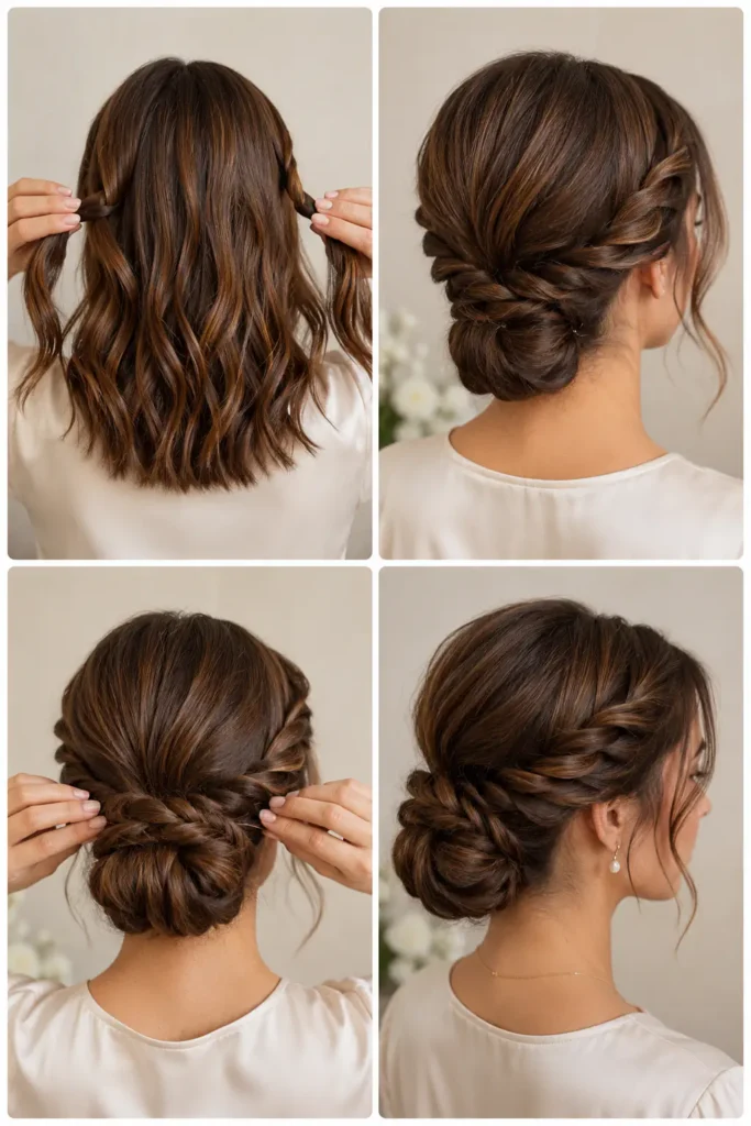9. Rope Braid Low Bun for Medium Hair